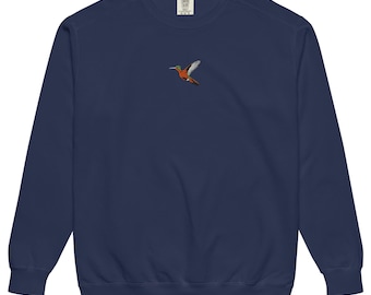 Cinnamon Hummingbird Sweatshirt | Unisex Garment-Dyed, Embroidered Bird Design, Cozy & Stylish Apparel for Nature Lovers