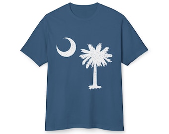 South Carolina Palmetto and Crescent T-Shirt, SC Flag Tee, Unisex Garment Dyed Cotton Shirt, Palmetto State
