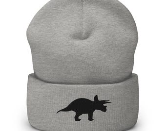 Triceratops Embroidered Dinosaur BeanieCuffed Beanie