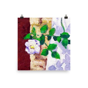 Póster artístico original de rosa blanca con estampado floral vívido, impresión artística para decoración de pared.