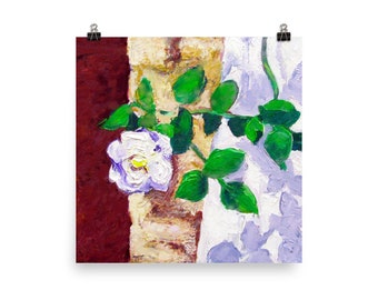 White Rose Original Art Poster  Print Vivid Floral Paper Poster Print Wall Decor Art Print