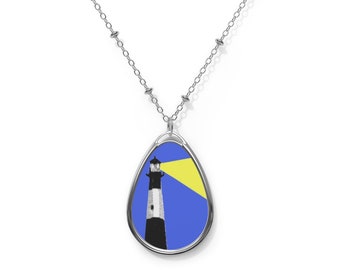 Coastal Charm: Tybee Island Lighthouse Oval Pendant Necklace