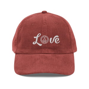 Peace and Love Embroidered Vintage corduroy cap