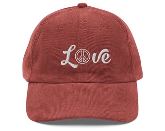 Peace and Love Embroidered Vintage corduroy cap