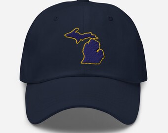 Embroidered Michigan Hat, State Outline Cap, Midwest Apparel, Gift for Him