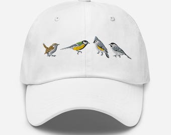 Backyard Birding Embroidered Hat | Carolina Wren, Great Tit, Tufted Titmouse & Chickadee