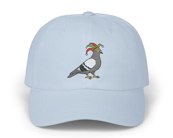 Jester Hat Pigeon Embroidered Bird Classic Cap, Vintage Style Dad Hat, Retro Hipster Cap