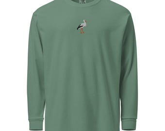 Stork Embroidered Bird Garment-dyed heavyweight long-sleeve shirt
