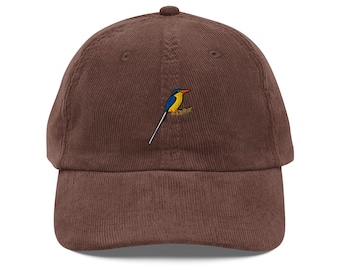 Paradise Kingfisher Embroidered Bird Vintage corduroy cap