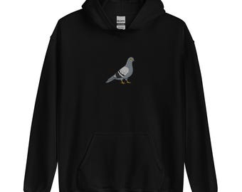 Pigeon Embroidered Bird Hoodie | Unisex Sweatshirt, Cute Bird Design, Cozy Apparel, Perfect Gift for Bird Lovers
