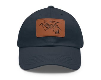 Mountain View Pine Trees Dad Hat | Leather Patch Cap