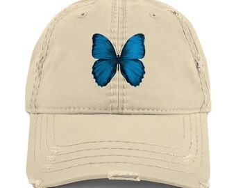 Blue Butterfly Dad Hat Distressed Cotton Cap Adjustable Unisex Casual Hat Summer Accessory