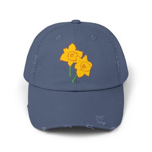 Daffodil Flower Cap: Yellow Floral Distressed Cotton Hat