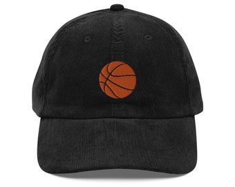Vintage Embroidered Basketball Cap - Corduroy Hat for Sports Fans