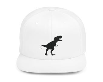 Tyrannosaurus Rex Silhouette Embroidered Dinosaur Flat Bill Snapback Hat