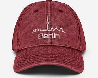 Embroidered Berlin Skyline Cap: Vintage Cotton Twill, Adjustable Hat