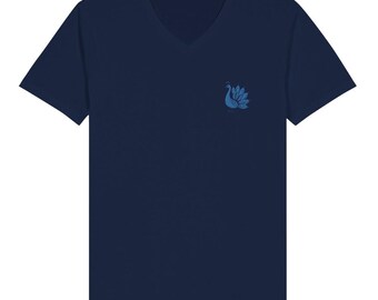 Joyful Blue Peacock Embroidered Premium Unisex V-Neck T-shirt