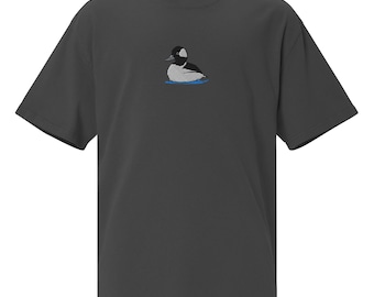 Bufflehead Duck T-Shirt | Oversized Faded Bird Embroidery Tee for Nature Lovers & Outdoor Enthusiasts