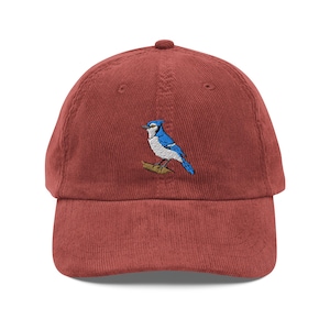 Blue Jay Embroidered Bird Vintage corduroy cap