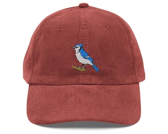Blue Jay Embroidered Bird Vintage corduroy cap