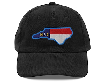 North Carolina State Flag Embroidered Hat with Light Blue Border corduroy cap