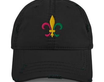 Mardi Gras Fleur de Lis Distressed Dad Hat