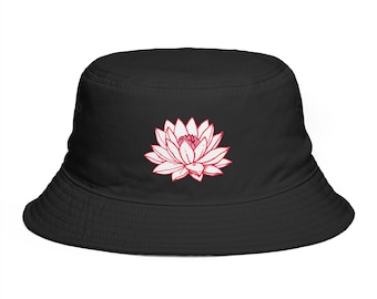 White and Pink Lotus Flower DTF Print Bucket Hat