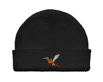Cinnamon Hummingbird Embroidered Bird Fisherman beanie