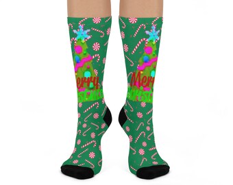Socks Merry Christmas Socks One Size Unisex DTG Crew Socks by DonWillisJrArt