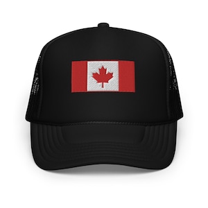 Canada Maple Leaf Flag Hat | Embroidered Foam Trucker Hat | Adjustable Snapback | Canada Pride Gear & Gifts