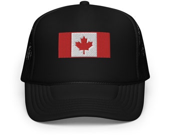 Canada Maple Leaf Flag Hat | Embroidered Foam Trucker Hat | Adjustable Snapback | Canada Pride Gear & Gifts