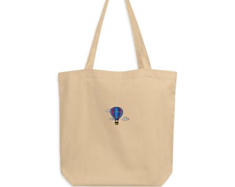 Embroidered Hot Air Balloon Eco Tote Bag | Personalized Reusable Shopping Bag, Gift for Kids & Adults, Eco-Friendly Design