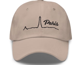 Minimalist Paris Skyline Dad Hat – Embroidered Adjustable Baseball Cap, Travel Gift & Casual Style Accessory