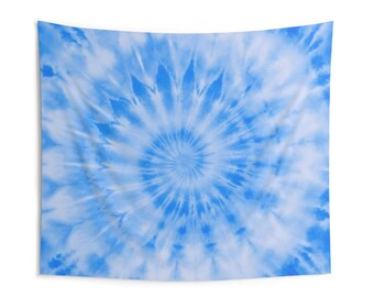Blue Spiral Tie-Dye Pattern Pastel Retro Swirl Indoor Wall Tapestries