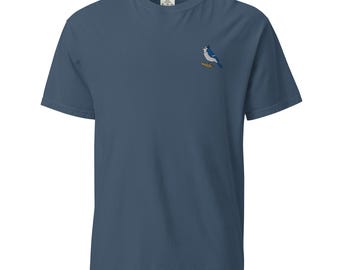 Blue Jay Embroidered Bird Garment Dyed Tee Nature Lover Shirt