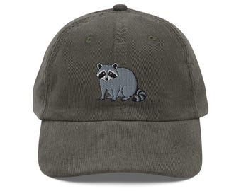 Raccoon Emboidered Vintage style corduroy cap