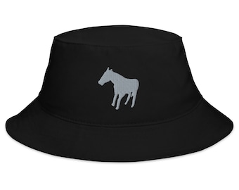 Embroidered Gray Horse Silhouette Bucket Hat | Unisex One Size | Stylish Hat for Equestrian Lovers