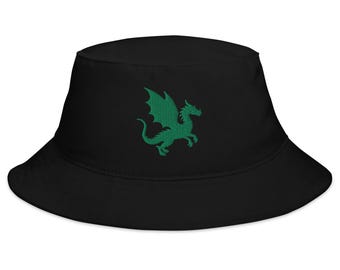Green Dragon Embroidered Bucket Hat Fantasy Medieval Gothic Festival Gift