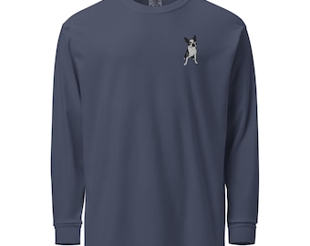 Boston Terrier Embroidered Dog Garment-dyed heavyweight long-sleeve shirt