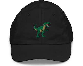 T-Rex Embroidered Dinosaur Youth Baseball Cap for Kids Ages 5+, Adjustable Hat for Boys & Girls