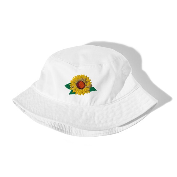 オーガニックひまわりバケットハット 刺繍入り花柄サンハット 夏の
