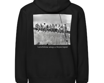 Vintage Photo Skyscraper Workers Hoodie Zip Front High Steel Beam NYC Ironworkers 1930s Sweatshirt