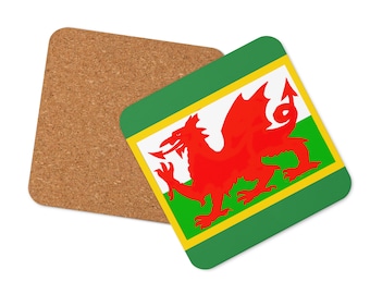 Welsh Dragon Flag Cork-Back Coaster – Durable Absorbent Drink Mat, Perfect Welsh Pride Gift & Home Decor
