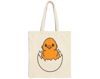 Hatching Chick Cotton Tote Bag | Spring Easter Canvas Carryall
