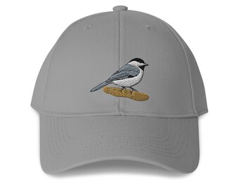 Black Capped Chickadee Embroidered Structured 6-Panel Adjustable Baseball Cap