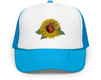 Foam trucker hat Embroidered Sunflower Adult Unisex Adjustable Mesh Back Hat