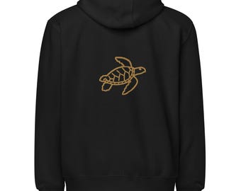 Loggerhead Sea Turtle Embroidered Full Zip Hoodie, Back Embroidery