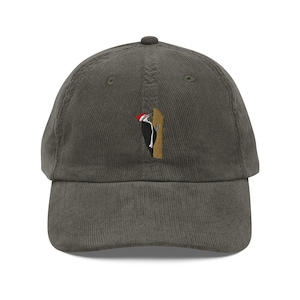 Casquette de grand pic, chapeau vintage d'oiseau en velours côtelé, cadeau brodé d'amant de nature, modèle unisexe unique et réglable