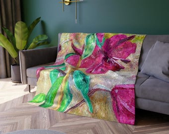 Crushed Velvet Blanket Painted Encaustic Flowers