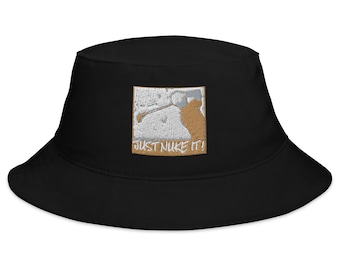 Unisex Bucket Hat - Just Nuke It! Embroidered Golf Design, One Size Trendy Sun Hat for Adults, Perfect for Golf Lovers